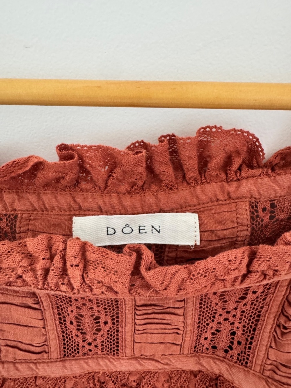 Doen Rust Peasant Blouse with Lace Trim - Women's Top - Picture 3 of 6